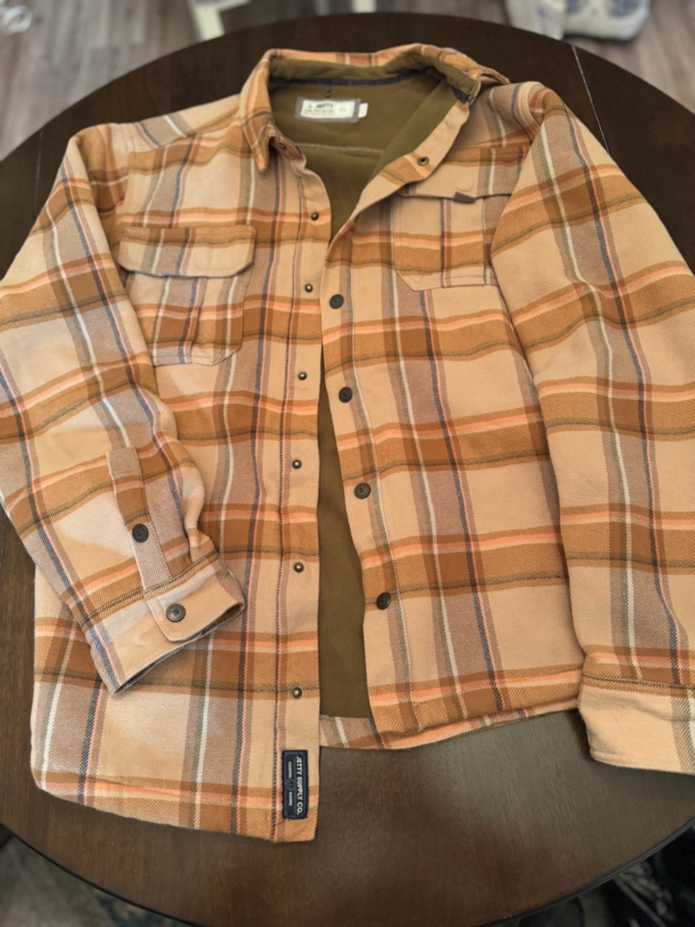Jetty Plaid Shacket in Tan & Orange
